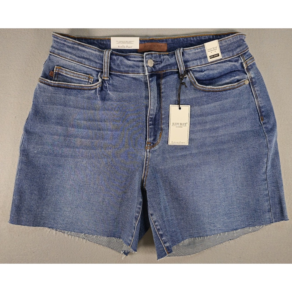 Judy Blue JB15277MD Denim Shorts Womens 1XL NWT High Rise Raw Hem Medium Wash